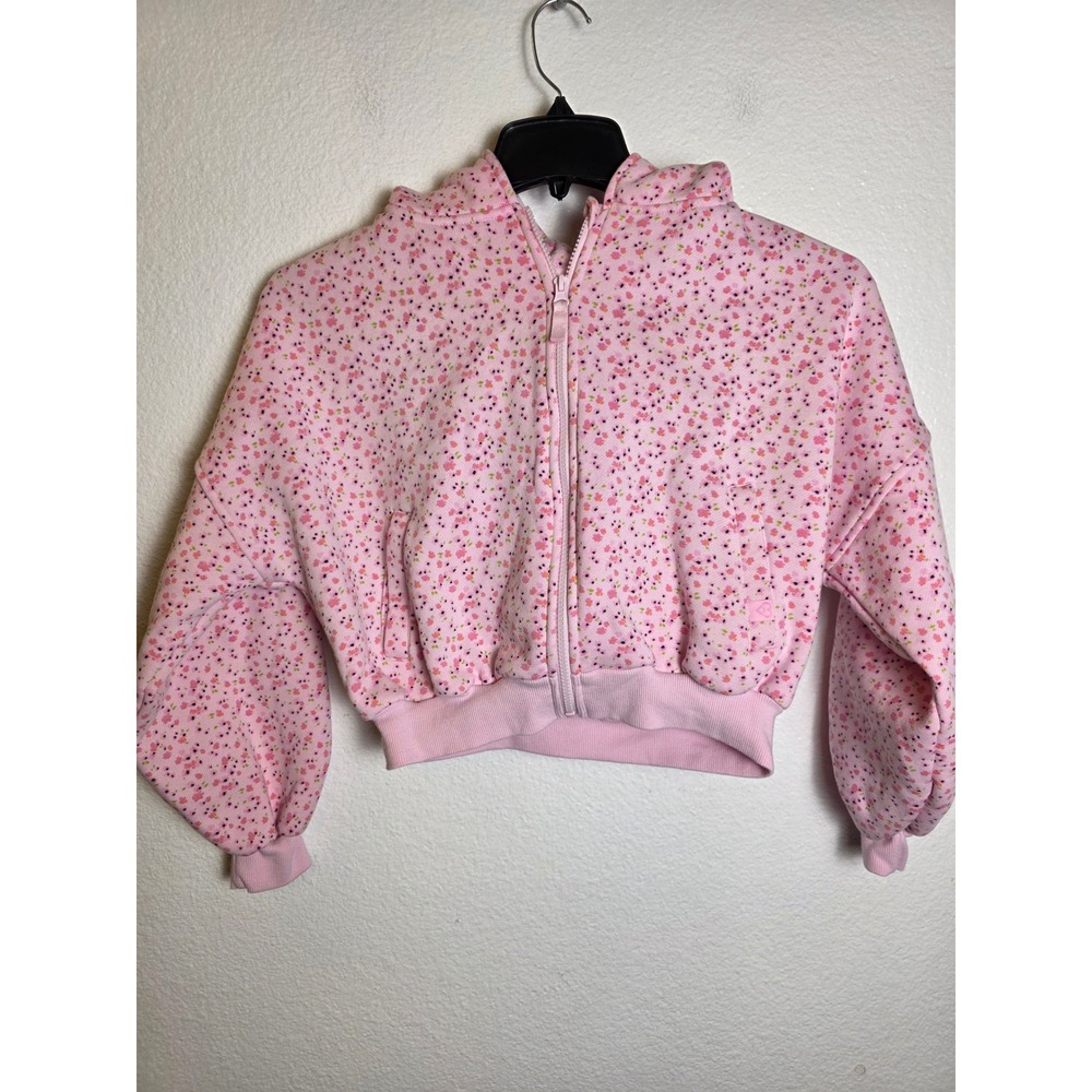 Blogilates Girls Pink Floral Zip Up Cropped Hoodie Sweatshirt Size L 10/12
